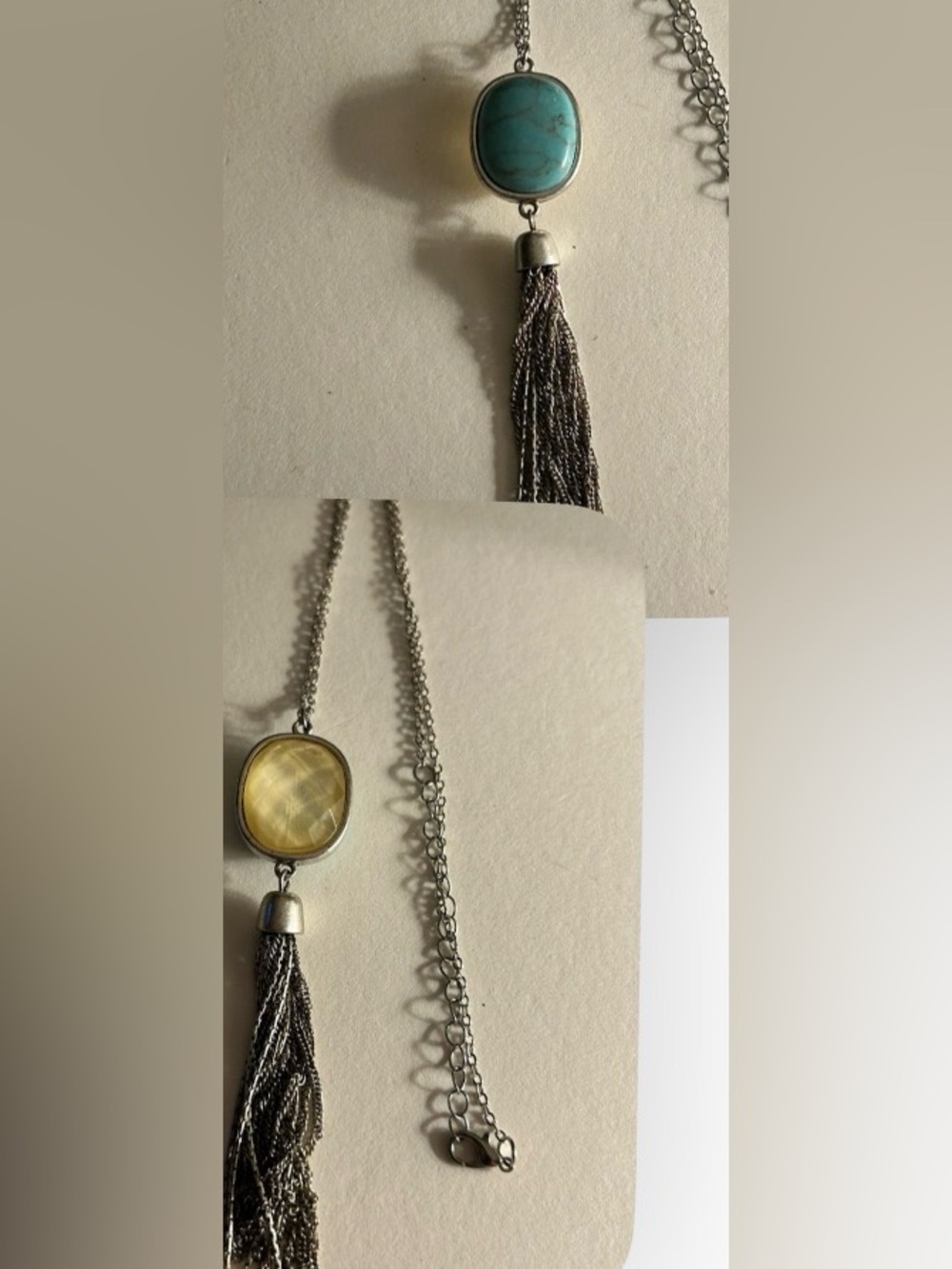 ADD 1 FREE 💰🆓/BUNDLE Reversible necklace faux Turquoise/Citrine, tassel silver